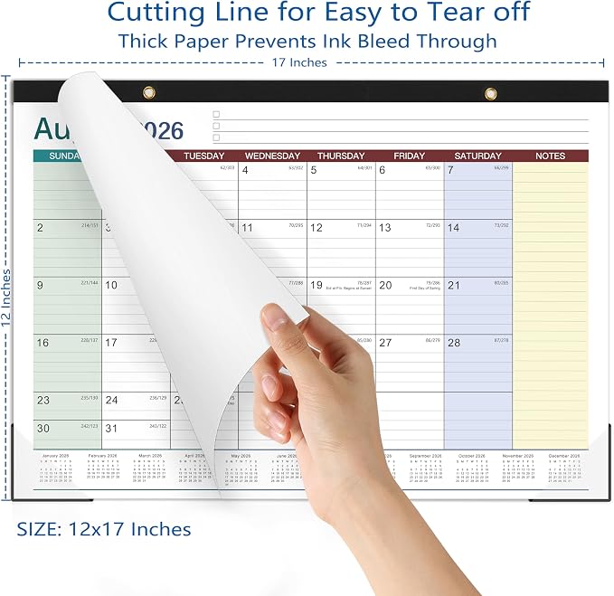 Desk Calendar 2026-2027 - 17" x 12" Desk Calendar 2026-2027, Mar. 2026 - Aug. 2027, Desk Pad Calendar, Desk/Wall Calendar 2-in-1 with Notes, Corner Protector, Blocks
