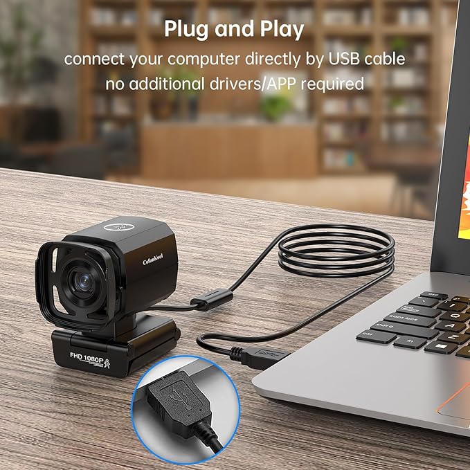 Auto Tracking Webcam: Full 1080P HD Computer Camera with Built-in 2 Microphones, Remote Control, Privacy Shutter, WDR, 73° View, External USB Web Cam, for Desktop PC Laptop