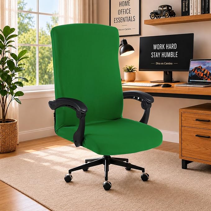 Elastic Computer Chair Cover with Durable Zipper - Protective Removable Washable Universal Office Desk Chair Seat Slip Cover - Stretchy Soft Anti-dust Desk Chair Seat Protector for Pets, Green