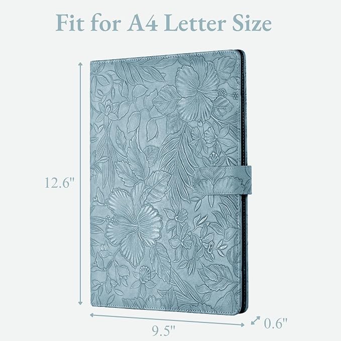 Mymazn Padfolio Portfolio Binder, Faux Leather Interview Resume Folder with Document Organizer & Business Card Holder, Letter-Sized Notepad Legal Pad Holder for Women Men (Blue)