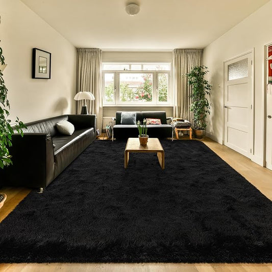 HOMORE Rugs for Living Room 6x9 Black Fluffy Area Rug Modern Shag Rugs for Bedroom, Super Soft and Comfy Carpet, Cute Carpets for Kids Nursery Boys Girls Room Decor