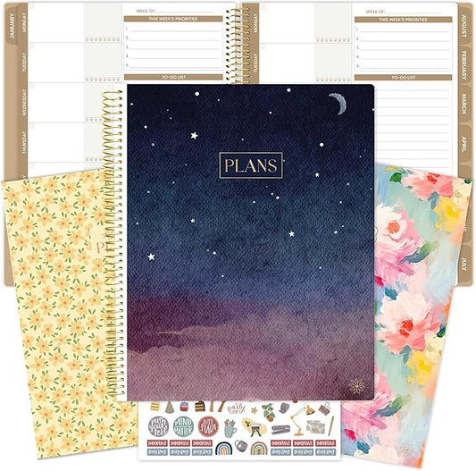 bloom daily planners All in One Ultimate Monthly & Weekly Undated Calendar Planner V2, Notebook, Sketch Book, Grid Pages, Coloring Book and More! 9" x 11" - Interchangeable Cover