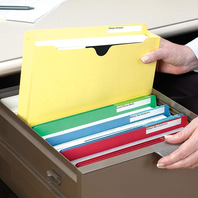 Smead File Jackets Letter Size for File Folders, Reinforced Straight-Cut Tab, 2" Expansion, Letter Size, Assorted Colors, 10 Per Pack (75688) (Pack of 5)