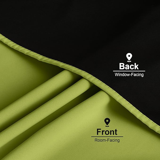 NICETOWN 100% Blackout Curtains for Bedroom, Fresh Green 2 Pieces W52 x L84 Energy Efficient & Thermal Insulated Drapes, Rod Pocket Black Lined Window Treatment Panels for Patio Sliding Glass Door