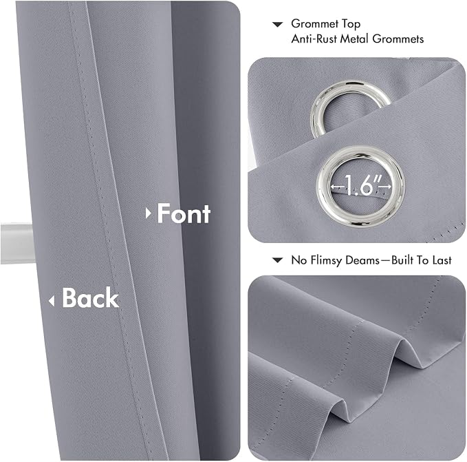MIULEE Blackout Curtains for Bedroom Living Room 2 Panels, Thermal Insulated Room Darkening Drapes Grommet Noise Reducing Light Blocking Window Treatments 54 Inches Long 40x54 Inch Silver Grey