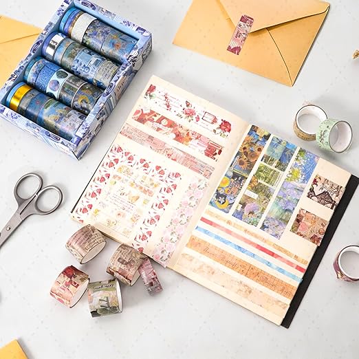 24 Rolls Vintage Washi Tape Set,Floral Decorative Masking Tape for Scrapbooking Supplies,Junk Journal,DIY Art Crafts,Planners and Gift Wrapping(Art Oil Painting Series)