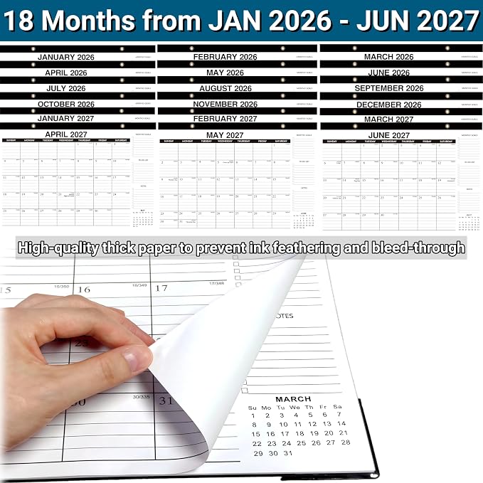 Desk Calendar 2026-2027 - 18-Month Large Desk/Wall Calendar, Through June 2027, 17" x 12", Thick Paper, Large Ruled Blocks, Clear Plastic Cover – Perfect for Home School & Office Organization