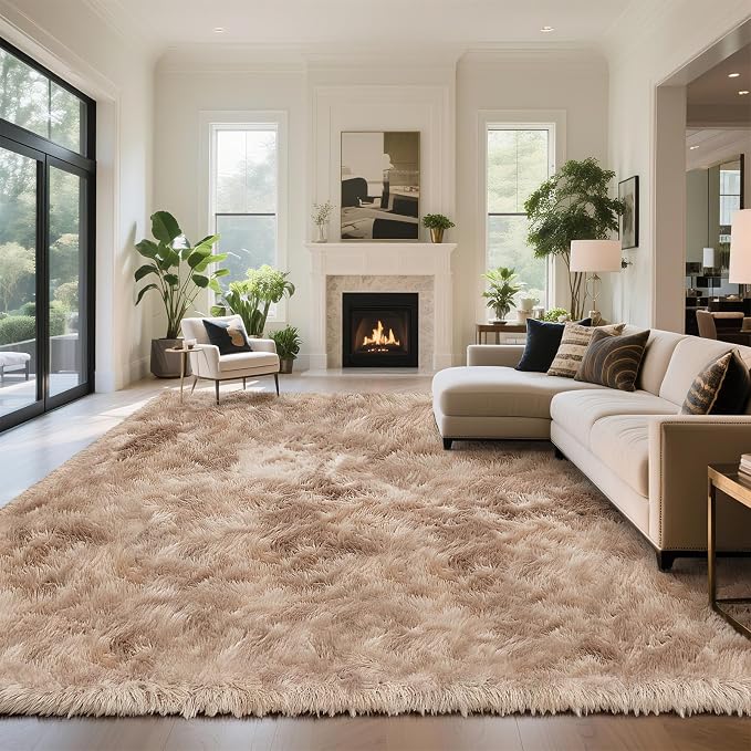 yongyangjuxin Fluffy Rug Shag Area Rug, Mottling Beige 9x12 Area Rugs for Living Room, Large Shag Area Rugs for Bedroom Room Home Decor, Upgrade Anti-Skid Rectangular Fuzzy Rugs
