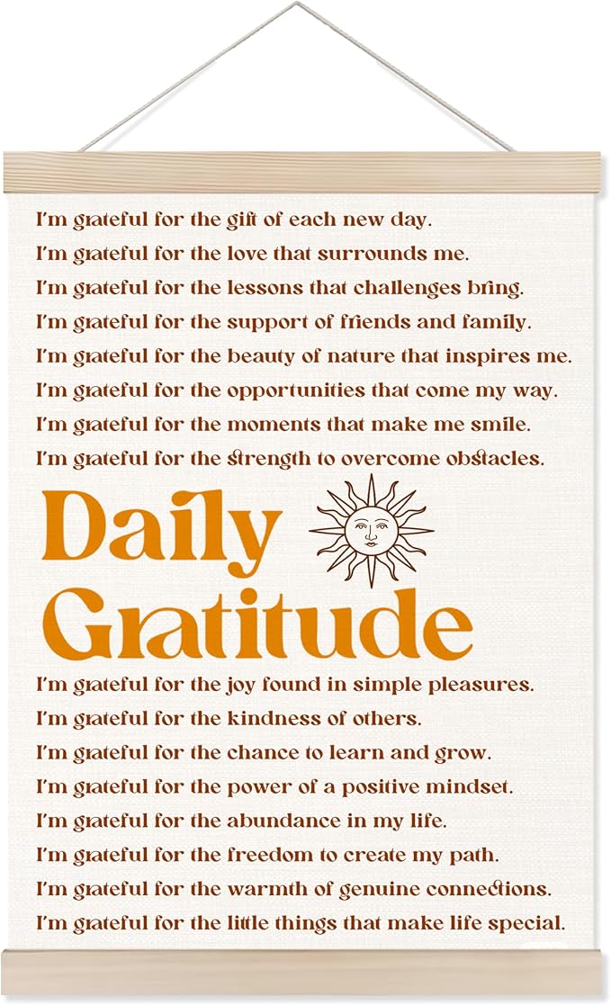 Welshower Vintage Daily Gratitude Positive Affirmations Poster Hanger Frame, Retro Motivational Wall Art Prints Decor for Home Bedroom Dorm Office Yoga Studio Framed, 12x16 Inch