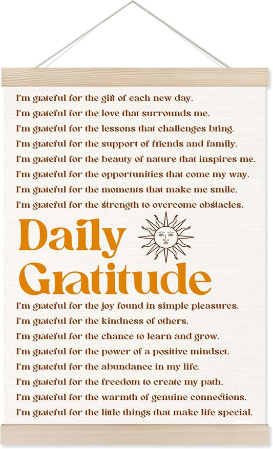 Welshower Vintage Daily Gratitude Positive Affirmations Poster Hanger Frame, Retro Motivational Wall Art Prints Decor for Home Bedroom Dorm Office Yoga Studio Framed, 12x16 Inch