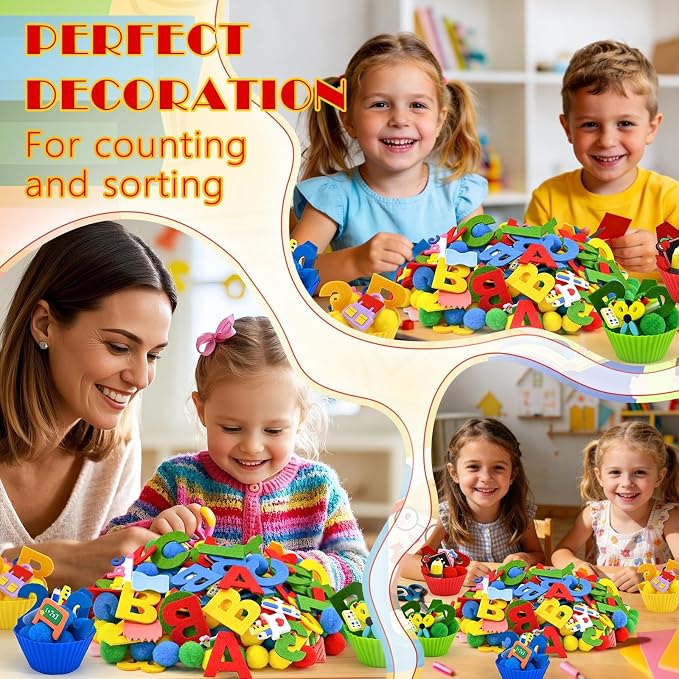 246 Pcs Back to School Sensory Bin Items Stationery Counting Sorting Sensory Bin Filler Fine Motor Apple Pencil Crayon Numbers and Letters Counts for Easter Spring Summer Sorting Counting Decor