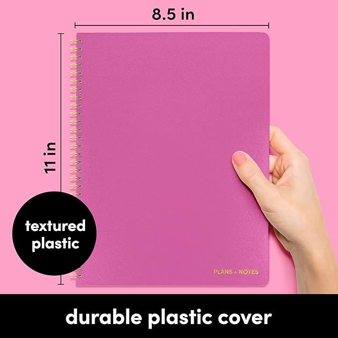 PAPERAGE Undated Daily Planner Notebook (Raspberry), 8.5 in x 11 in, Spiral Bound To Do List & Schedule Planner, 104 Lined Pages for Plans & Notes
