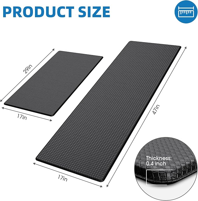 Kitchen Mats for Floor, [2PCS] Anti-Fatigue Kitchen Rugs, Black | Cushioned Comfort,Non-Slip Backing,Waterproof Surface,Soft Underfoot,Easy Clean,Kitchen Sink,Laundry Room,Standing Desk