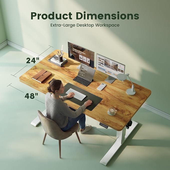 CubiCubi Standing Desk, 48 x 24 Inches Electric Height Adjustable Computer Desk, Sit Stand up Home Office Desk with Memory Presets, Natural