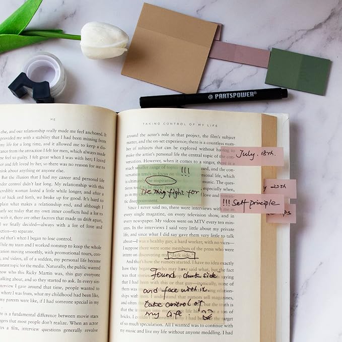 PARTSPOWER Transparent Pastel Sticky Notes, Clear Sticky Tabs - Translucent Page Flags Book Markers, Perfect for Reading Annotating, Bible Journaling School Study Office School Supplies