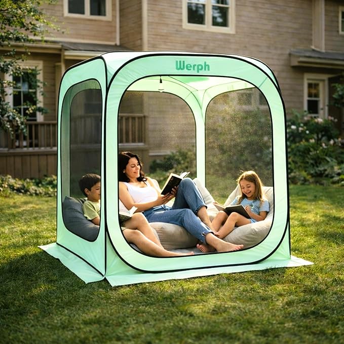 Werph 6x6 Pop-Up Screen Tent, Mosquito Net Gazebo, UV Resistant, Green | Roof Waterproof Screen Canopy, Quick Setup Outdoor Shelter for Backyard, Patio, Garden, Picnic, Camping and Events