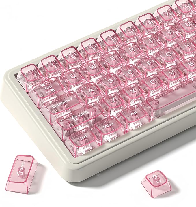 dagaladoo Clear keycaps,Transparent Keyboard keycaps,Jelly Key caps Set,Shine Through keycap，MDA Profile Keyboard caps for Mx Switches Mechanical Keyboard(Pink)