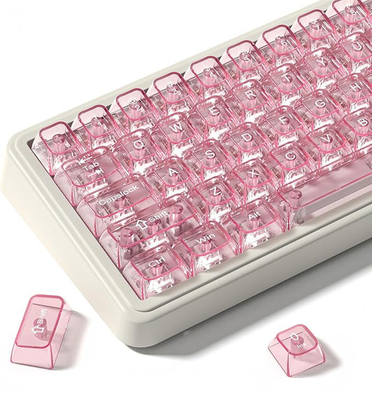 dagaladoo Clear keycaps,Transparent Keyboard keycaps,Jelly Key caps Set,Shine Through keycap，MDA Profile Keyboard caps for Mx Switches Mechanical Keyboard(Pink)