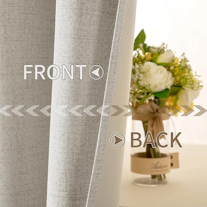MIULEE Linen Curtains for Bedroom 100% Blackout Thermal Insulated Cobblestone Grommet Room Darkening Curtains & Drapes for Living Room 52 x 54 Inch (2 Panels)