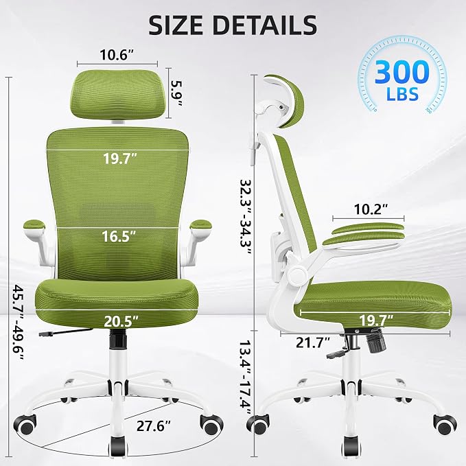 FelixKing Office Chair, Desk Chair with Adjustable Lumbar Support, Ergonomic Computer Chair with High Back and Armrest, Adjustable Height Gaming Chair Home Office Swivel Chair(Avocado Green)