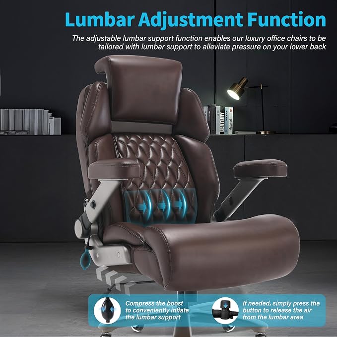 Big and Tall Office Chair 700lbs, Ergonomic High Back Computer Desk Chair | Adjustable Headrest&Lumbar Support, 3D Flip Arms, Large Wheels, Heavy Duty Metal Base, Thick Padded Wide Seat Executive Chair