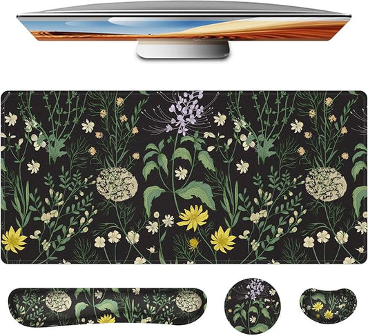 Desk Mat, Mouse Pad with Wrist Rest,4-in-1 Large Mouse Pads for Desk,Computer Ergonomic Mousepad with Wrist Support for Keyboard and Mouse(Grass)
