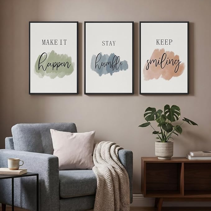 Framed Inspirational Wall Art for Office Decor, 3 Piece Modern Motivational Canvas Prints Paintings, Minimalist Colorful Positive Affirmations Pictures for Home Office Bedroom Gym Wall Decor, 16x24 In