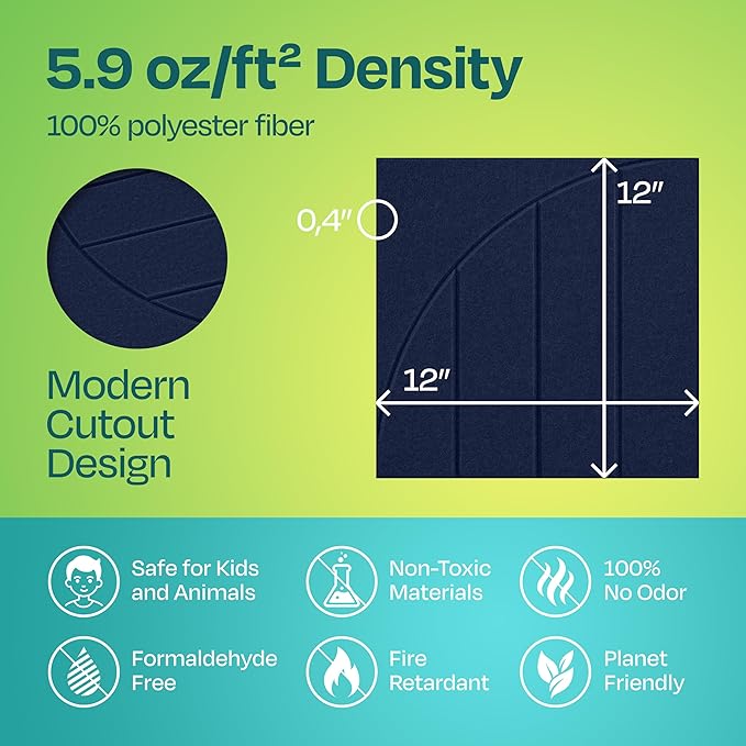 Acoustic Panels 12-Pack Soundproof Wall Panels 12"x12"x0.4" Decorative Sound Dampening for Your Home, Office, Studio, Bedroom & More with Unique ModuArc Carving [Denim Blue]
