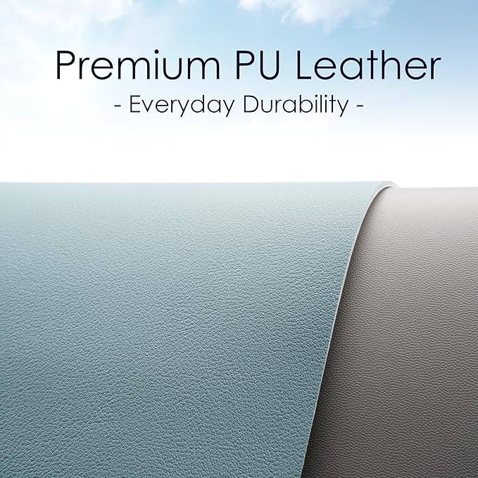 WAYBER Leather Desk Pad Protector, Waterproof Mouse Pad, PU Desk Mat, Office Desk Cover, Desk Writing Mat for Office/Home/Work/Cubicle (Light Blue/Silver) 23.6x13.7in