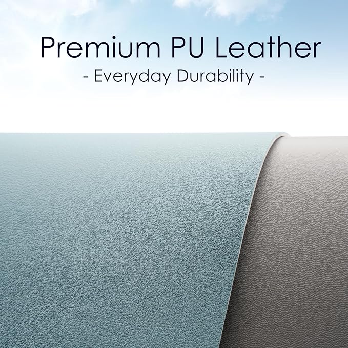 Leather Desk Pad Protector, Waterproof Mouse Pad, PU Desk Mat, Office Desk Cover, Desk Writing Mat for Office/Home/Work/Cubicle (Light Blue/Silver) 9x8 in