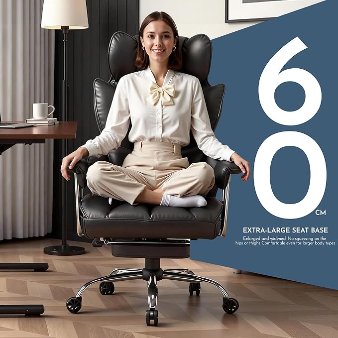 Efomao Big and Tall Office Chair, 400lbs Heavy Duty High Back Executive Chair with 23.6" Extra Wide Seat, PU Leather Desk Chair with Footrest and Padded Armrests, Black