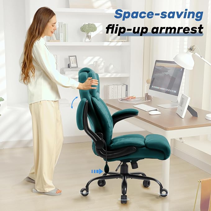 550LBS Big and Tall Office Chair, Comfy Heavy Duty Executive Chair with Adjustable Lumbar Support Double Spaces Casters, Fabric Extra Wide Seat Ergonomic Computer Desk Chair for Back Pain,Green