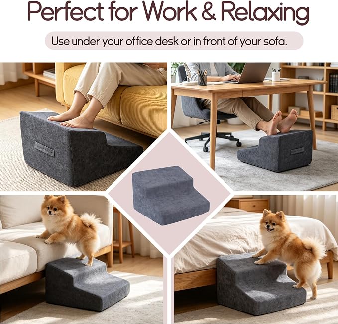 Foot Rest for Under Desk at Work, Ergonomic 2-Height Sponge Foot Stool for Office, Home, Sofa & Gaming Chair, Desk Accessories Footrest Cushion to Support Legs, Relax Ankles & Relieve Pain(B-Black)