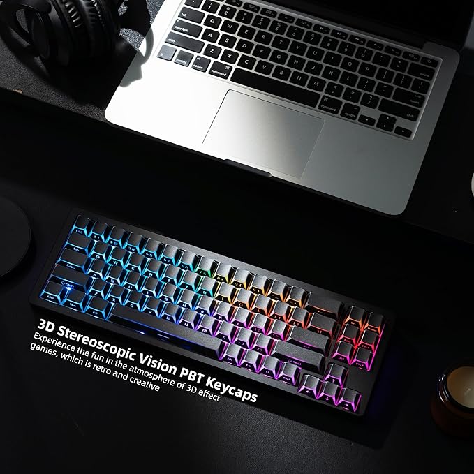 Womier PBT Shine Through Keycaps Manga Black, OEM Profile Side Printed Custom Key caps 60 65 75 100 Percent Keyboard Keycap Set Suitable for MX Switches Mechanical Keyboard