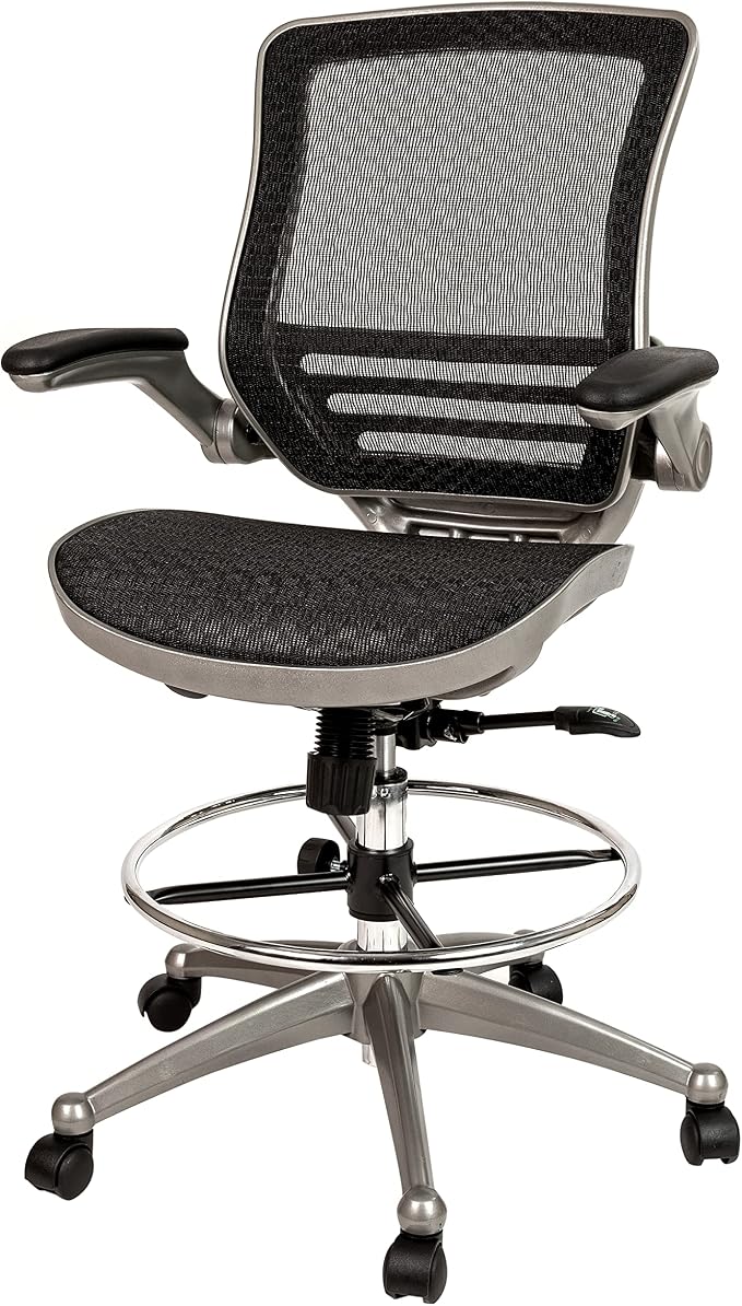 Flash Furniture Waylon Mid-Back Swivel Office Chair with Adjustable Foot Ring and Seat Height, Ergonomic Mesh Chair with Armrests, Black/Silver | Graphite Silver Frame, Mid-Back, Flip-Up Arms, Mesh Back