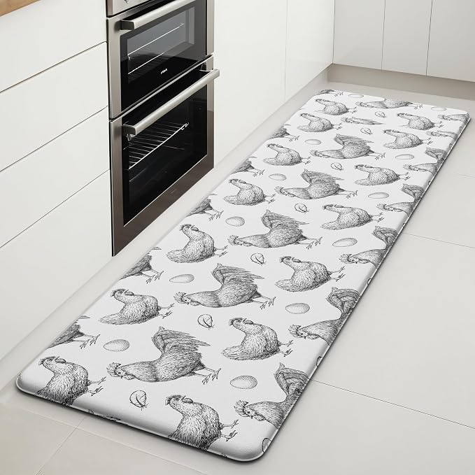 Farmhouse Chicken Kitchen Decor Mat, Extra Long Anti Fatigue Mat | Extra Long Coverage,Farmhouse Chicken Pattern,Cushioned Comfort,Non-Slip Backing,Waterproof Surface,Easy Clean,Kitchen Island