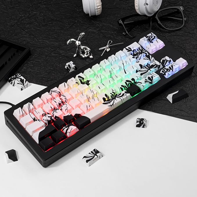 PBT Keycaps 137 Keys - White Japanese Anime Keycaps Cherry Profile Dye - Sublimation Keycap Shine Through Side-Engraved Custom Key Cap Set for Cherry Gateron MX Switches Mechanical Keyboard.