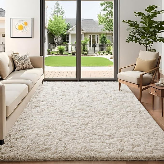 Ophanie 5x7 Area Rugs for Living Room Ivory, Fluffy Shag Large Fuzzy Plush Soft Rug, Shaggy Floor Big Carpets for Bedroom Nursery, Kids Home Decor Aesthetic with Over 99 pcs Pile fibers