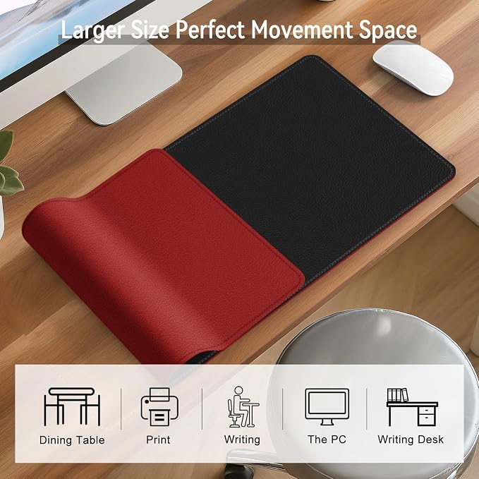 Dual Sided Leather Desk Mat - Waterproof Desk Pad - Ideal for Large Mouse Pad and Desk Mats on Top of Desks (Black, 25"*13")