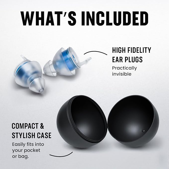 Plugz Lightweight Blue Concert Ear Plugs - Invisible, Easy to Wear Best Earplugs for Concerts, Loud Music, All-Day Comfort Ear Plugs for Noise Reduction Up to 23dB, One Pair in Sleek Portable Case