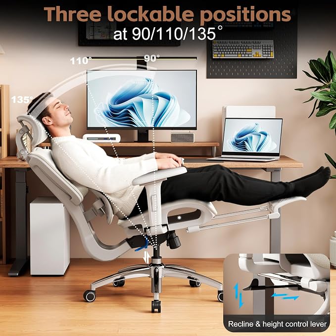 Vonesse Ergonomic Office Chair,Desk Chair with Adjustable 3D Headrest and Armrests, Gaming Chair with Dynamic Lumbar Support & Adjustable Depth Breathable Mesh Seat (White)