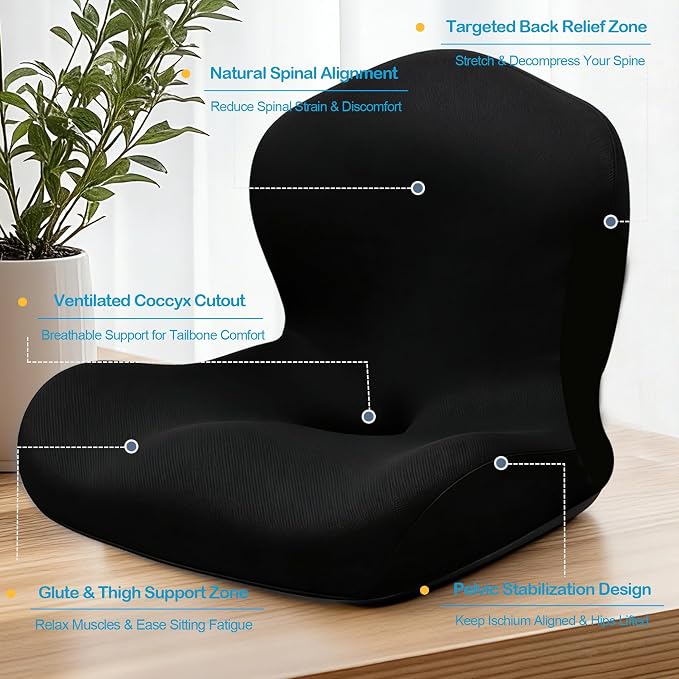 Seat Cushion for Office Chair and Car, L-Shaped Ergonomic Car Seat Cushions, Memory Foam Chair Cushion, Lumbar Support Pillow for Wheelchair, Car, Home, Office, Desk, Black