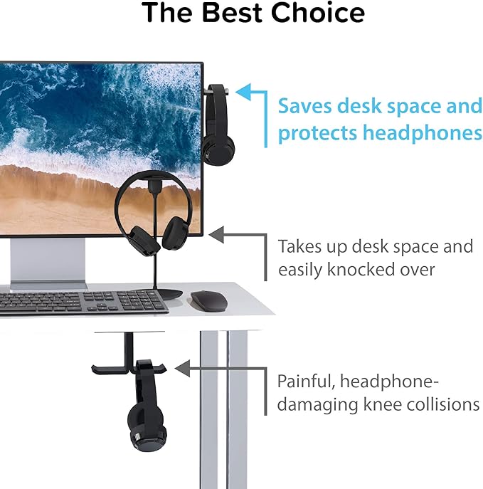 TotalMount Hidden Monitor Stand for Headphones – Does Not Block Monitor | Designed in USA: Premium-Grade Holder Saves Desk Space While Protecting Headphones and Headsets – Removable Adhesive Strips