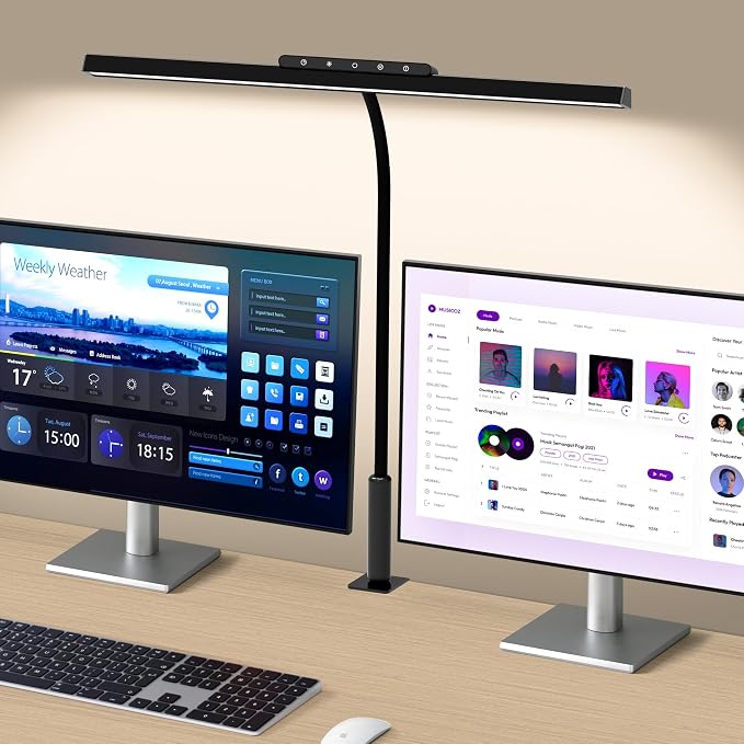 Desk Lamp, 3 Colors Stepless Dimming LED Desk Lamps for Home Office Adjustable Memory Desk Light with Clamp Touch Control Office Lamp Eye Caring Computer Light for Working Sewing(Black)