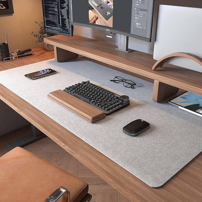 DAWNTREES Large Felt Desk Mat,39.4''x19.69'' Full Keyboard and Mouse Pad | Non-Slip Computer Desk Mat for Home and Office,100x50CM Felt Desk Pad Protector (Light Gray)