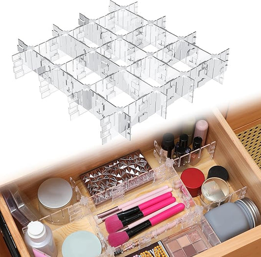 45 Pcs Adjustable Drawer Dividers with Fixed Buckle Drawer Organizer Box Dividers Back To School Gift for Socks Underwear Makeup Kitchen Bedroom Dresser Office Storage (Clear)