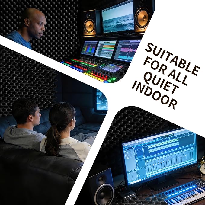 4 Pack Sound Proof Foam Panels 48x24x2 Acoustic Foam Panels Egg Crate Foam for Walls Soundproof Studio Noise Thermal Insulation Soundproofing Waterproof with Adhesive Stickers