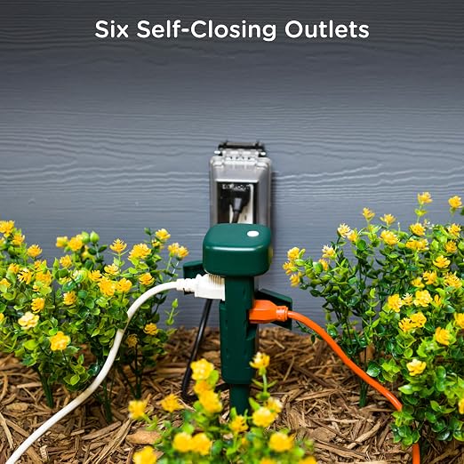Enbrighten Vibe Wi‑Fi Matter Smart Plug Yard Stake, 2.4GHz, No Hub Required, Compatible with Alexa and Google Assistant, Six Grounded Plug‑in Outlets for Outdoor Use, 81200-S1
