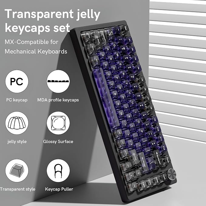 dagaladoo Clear keycaps,Transparent Keyboard keycaps,Jelly Key caps Set,Shine Through keycap,MDA Profile Keyboard caps for Mx Switches Mechanical Keyboard (Purple and Grey)