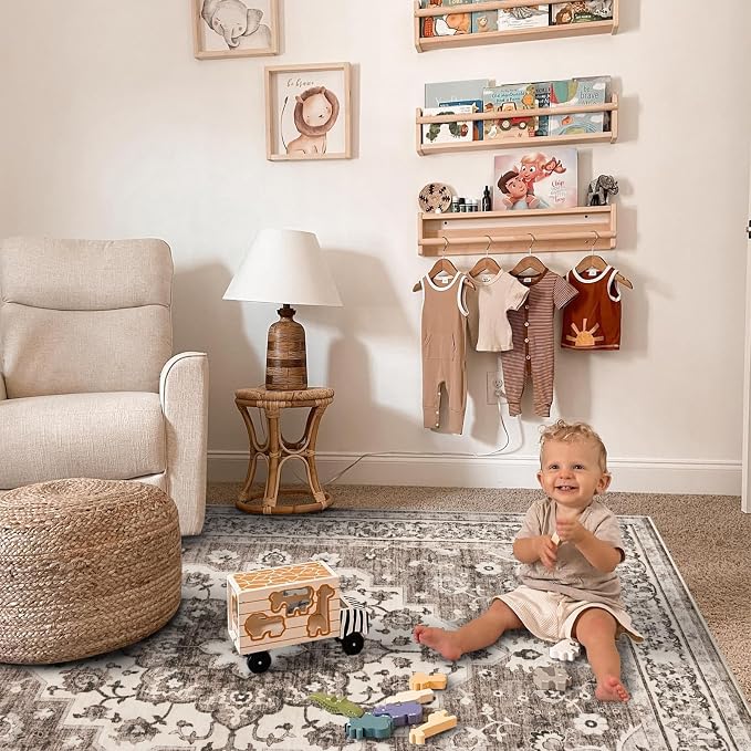 TOPRUUG Washable Oriental Area Rug - 7x9 Rugs for Living Room Soft Carpet for Bedroom Waterproof Floral Distressed Indoor Stain Resistant Non-Shedding Floor Carpets (Beige, 7x9)